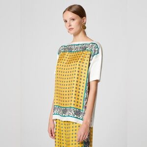 ESCADA Silk Printed Blouse Cotton and Silk Foulard In White Size XL